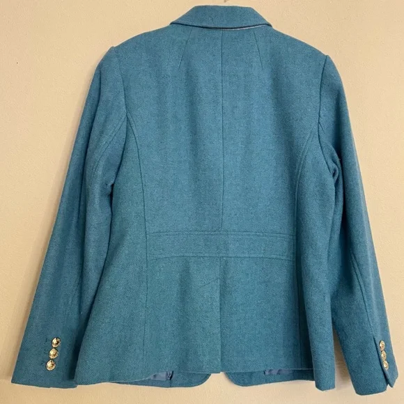 Talbots Jacket Blazer Teal Career Lined Gold Crest Buttons Wool Blend Size 10 - Picture 2 of 16